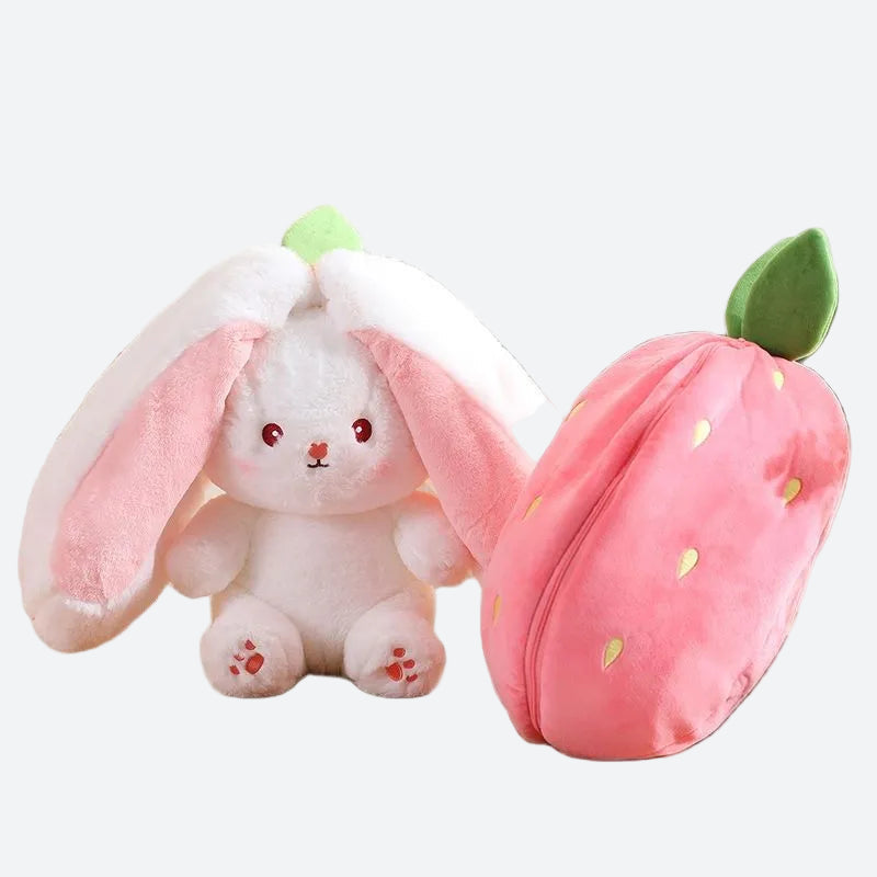 Peluche Lapin De Pâques 25cm Réversible Carotte Fraise - Jouet Mignon Enfant Garçon Fille