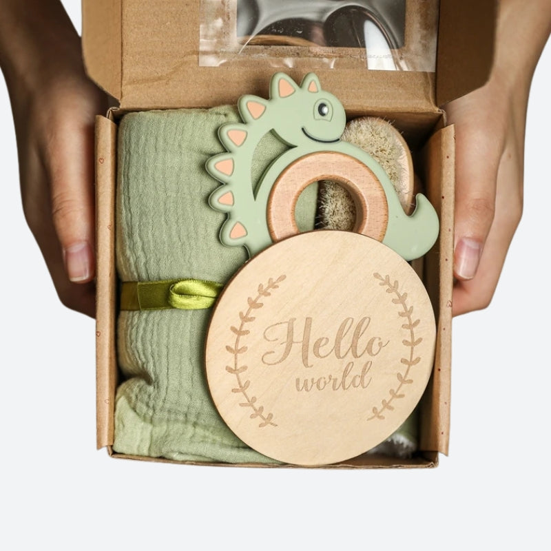 Coffret doudou dinosaure - CHARLIE présenté dans sa boite