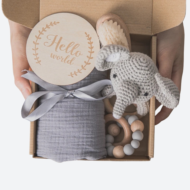 Coffret doudou éléphant - ANNA présenté dans sa boite