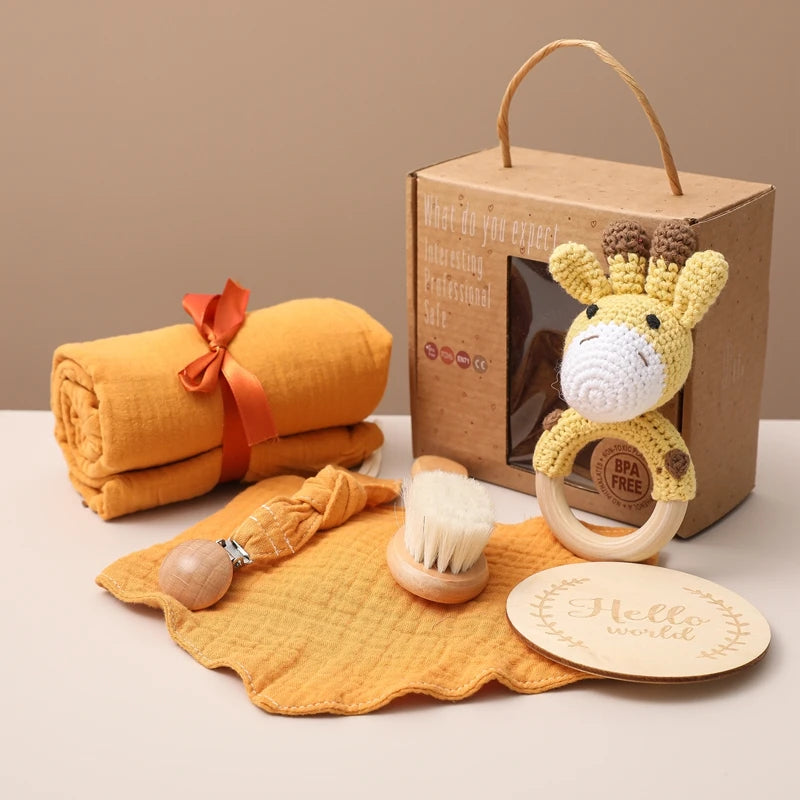 Coffret doudou girafe - ANTOINETTE présenté à coté de sa boite