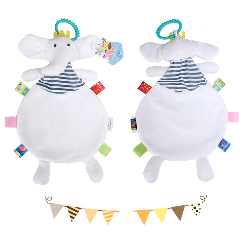 Doudou Éléphant blanc avec étiquettes et anneau sur la tête Image