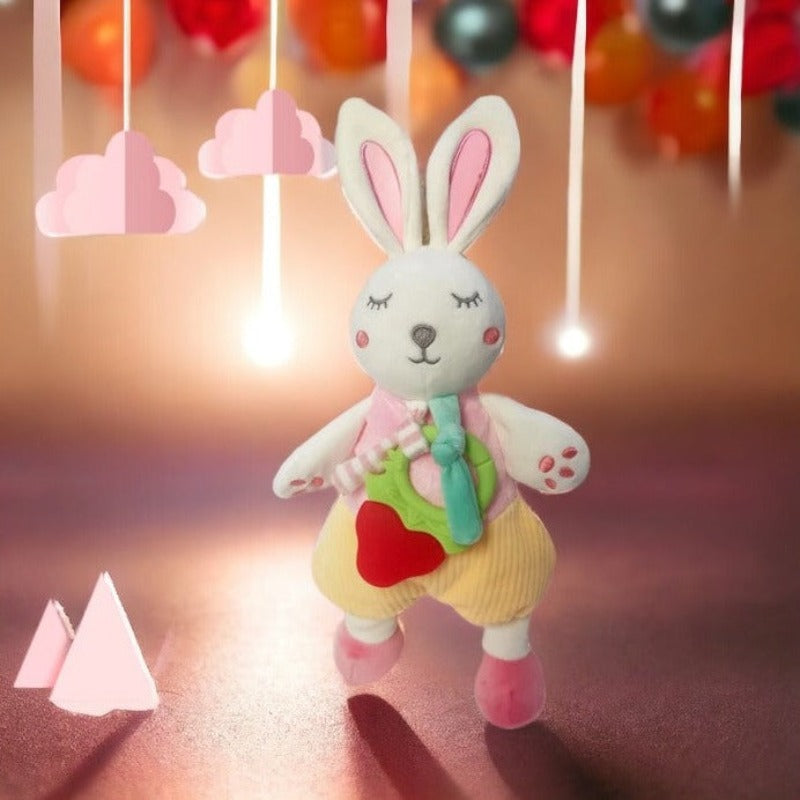  doudou lapin / doudou rose / doudou bleu / doudou blanc / doudou plat / doudou gris / doudou rose et blanc / doudou bébé / nouveau-né / cadeau nouveau-né / enfant / enfance/ anneau de dentition / attache tétine Image