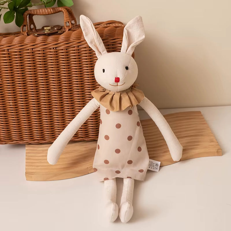 Doudou Lapin Tissu Pois Petit Col 42cm - Chloé