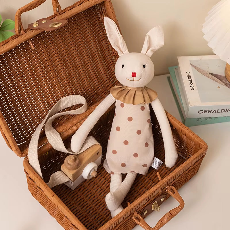Doudou Lapin Tissu Pois Petit Col 42cm - Chloé