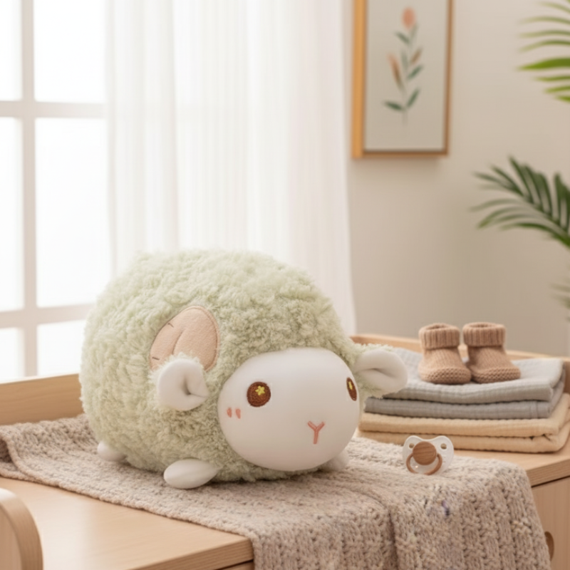 Doudou Mouton Peluche Ronde Tendre Lichen - Zoé 