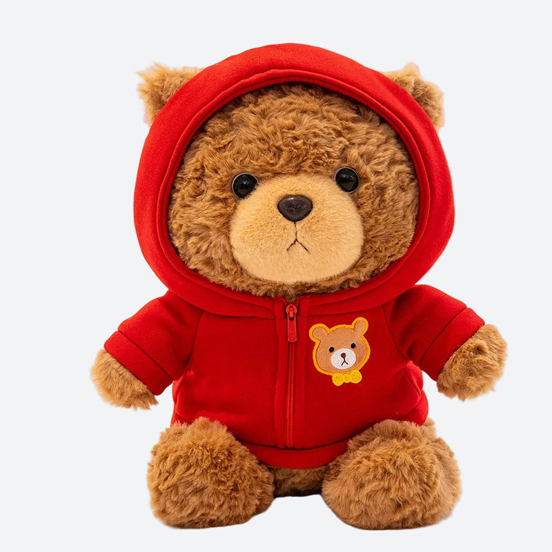 Doudou Ours Peluche Capuche Rouge 23cm - Maxime