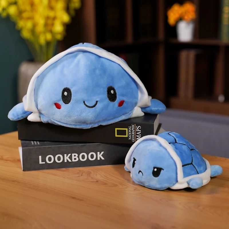Doudou Tortue Peluche Réversible Humeur Bleu - Milo