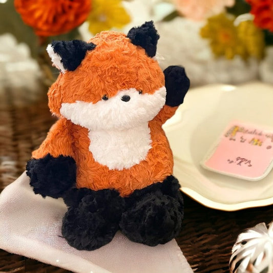 peluche renard orange noir et blanc