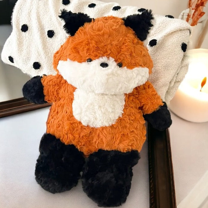 peluche renard orange noir et blanc