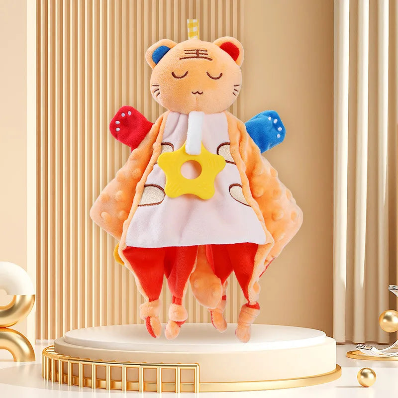 doudou chat orange, rouge et blanc avec les pattes et les oreilles rouge et bleu avec les yeux fermés Image
