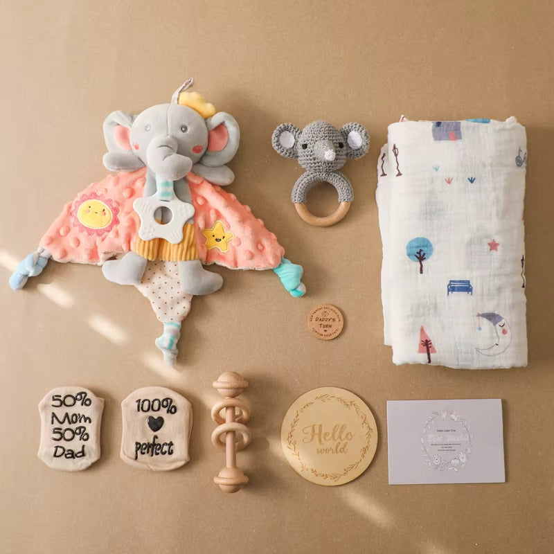 Présentation du coffret doudou elephant avec tout son contenu Image