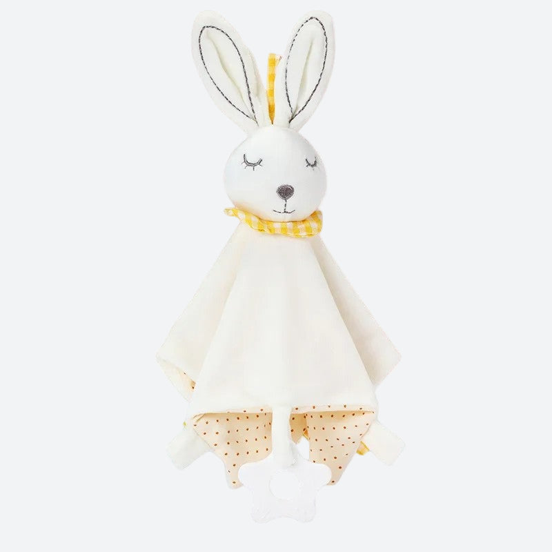 doudou lapin / doudou blanc / doudou jaune / doudou blanc / doudou plat / doudou jaune et blanc / doudou bébé / nouveau-né / cadeau nouveau-né / enfant / enfance/ anneau de dentition / attache tétine