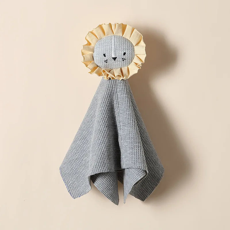 doudou lion / plat / plat lion / bébé lion / lion bébé / boule lion / lange lion / blanc / bleu / jaune / nouveau-né / cadeau nouveau-né / enfant / enfance