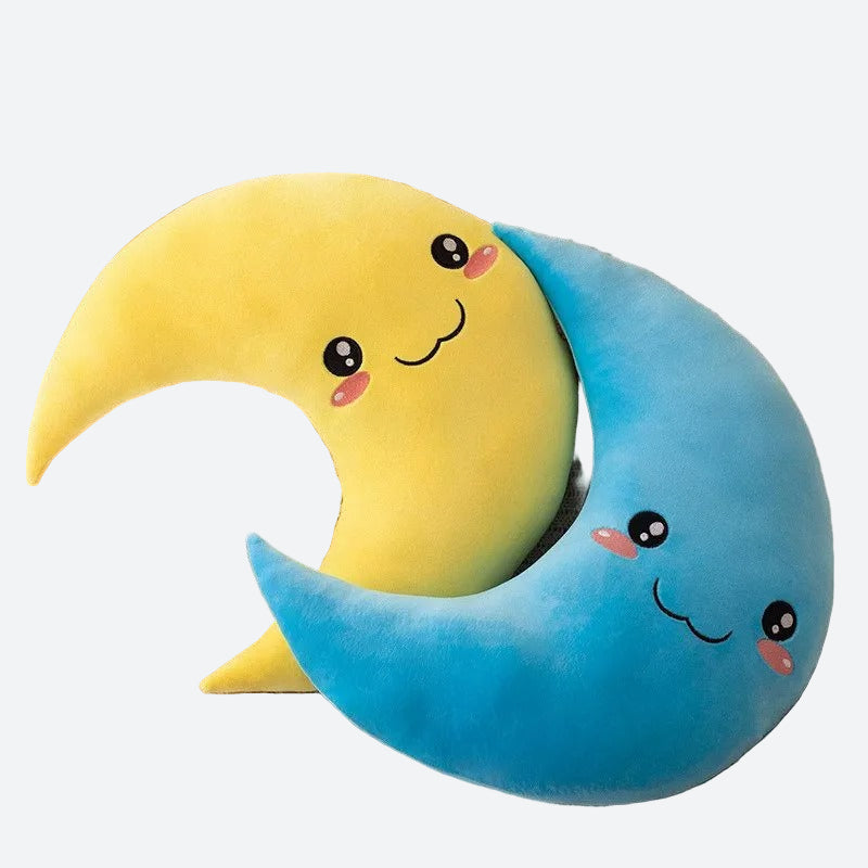 Doudou lune kawaii bleu et jaune