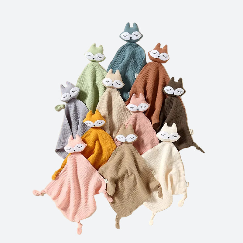 11 doudous renards plat en gaze de coton 