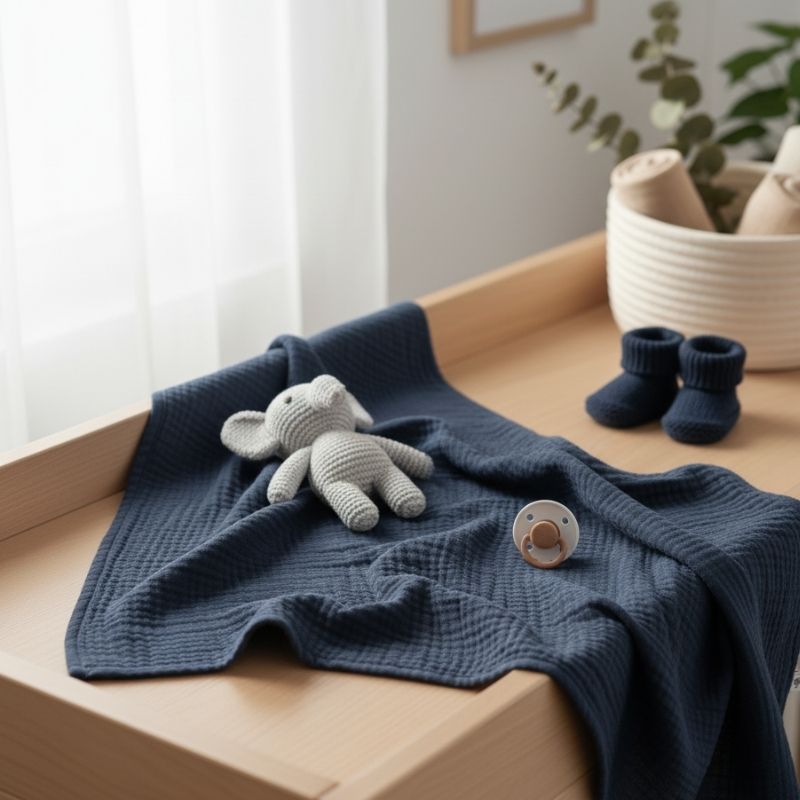 Lange Bébé Mousseline Uni Bleu Nuit Doux

