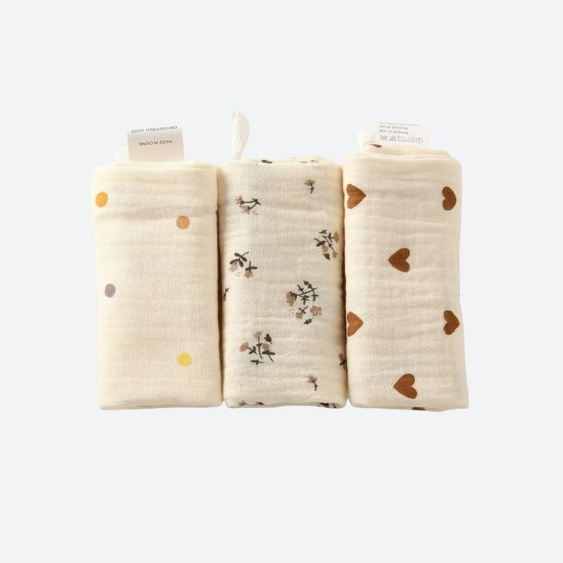 Lot De 3 Langes Bébé Mousseline Motifs Tendre
