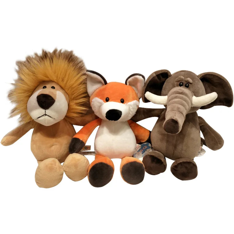 Peluche renard - BAPTISTE avec ses amis lion et éléphant sur fond blanc