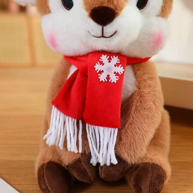 Peluche cerf de Noel de profil zoom sur l echarpe