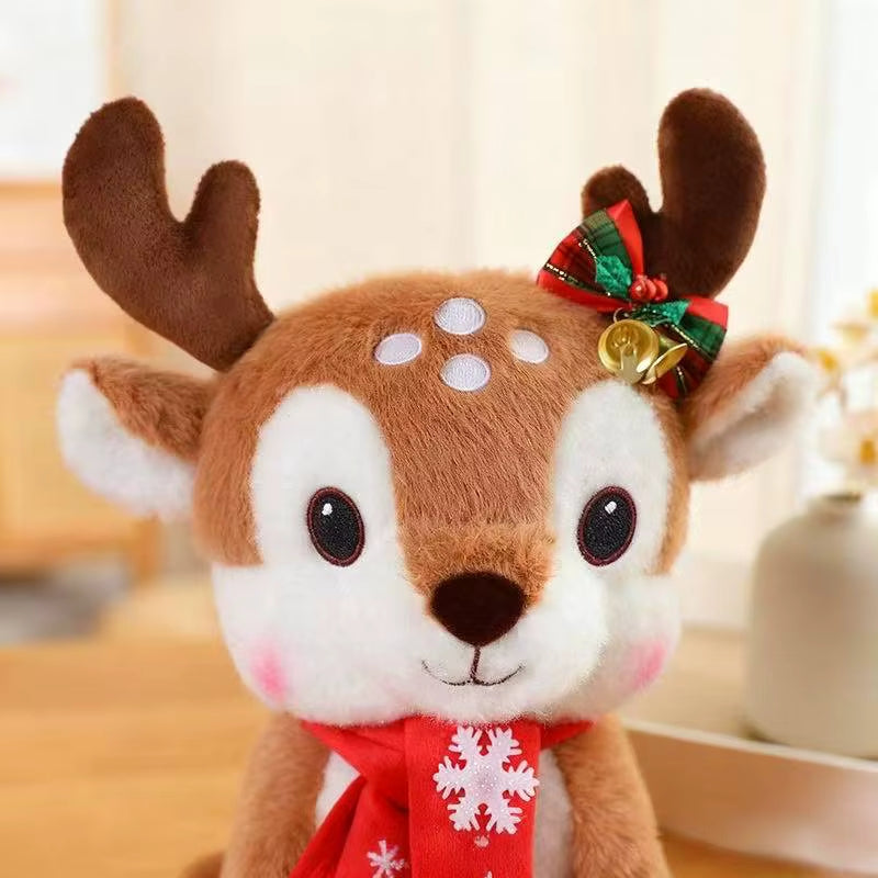 Peluche cerf de Noel de profil zoom sur la tete