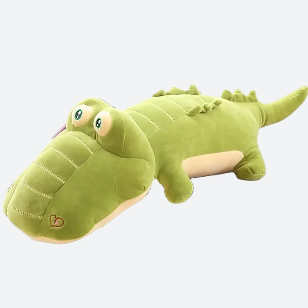 Peluche crocodile verte sur fond gris