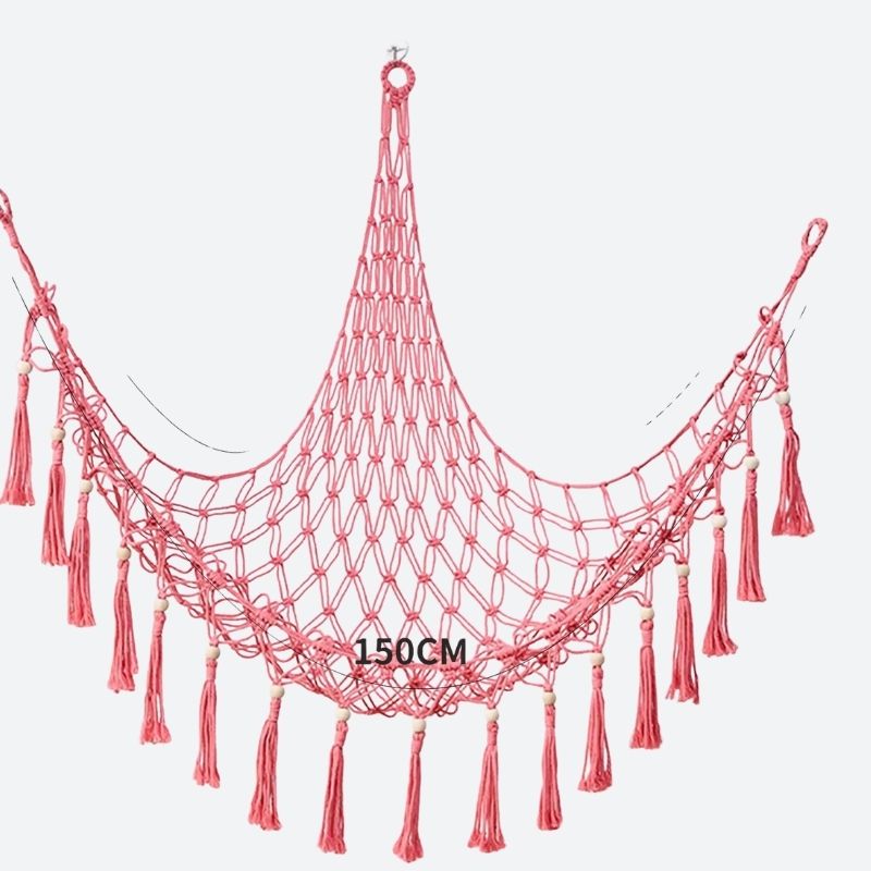 Rangement Doudou Macramé Grand Filet Bohème Rose