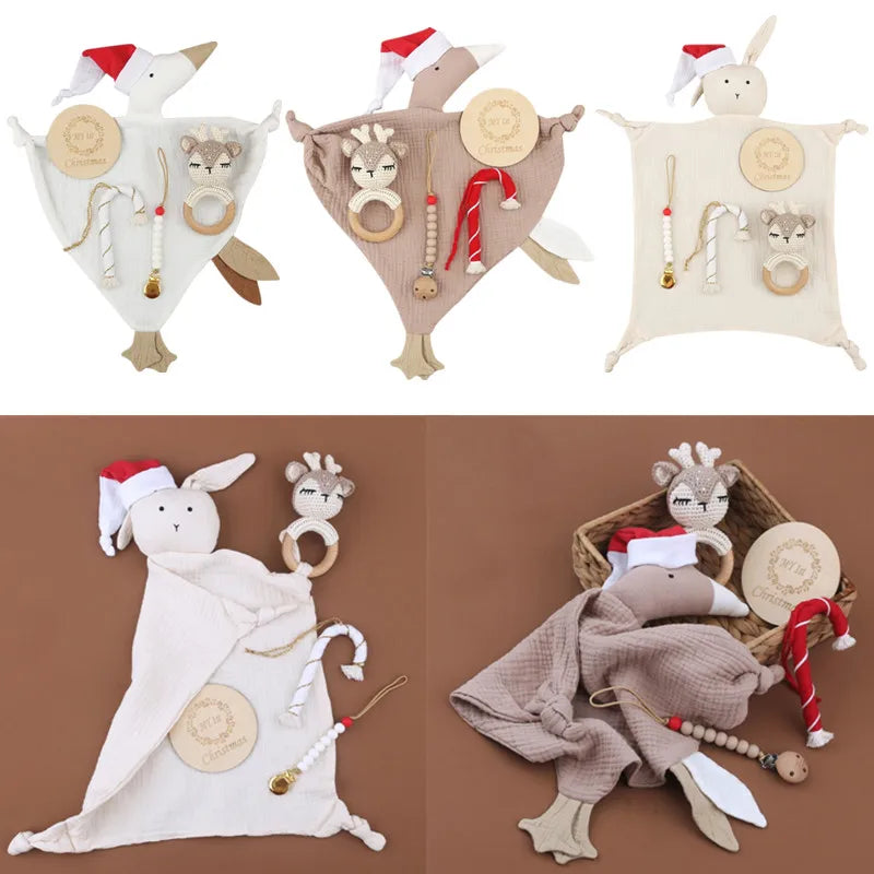 Coffret doudou NOEL - MAËL avec coffre doudou oie blanche ALBA  et coffret doudou lapin AMBROISE