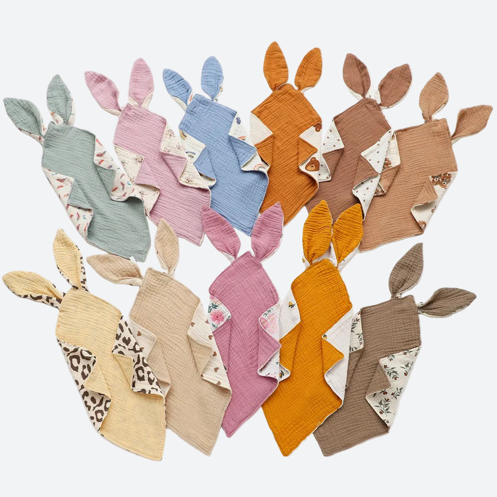 doudou mignon/ doudou attache tétine/ doudou plat/ doudou peluche/ doudou étiquettes/ doudou garçon / doudou tout doux/ doudou fille / doudou bébé / doudou lapin/ doudou bleu rose /  gaze de coton / doudou gaze de coton /  doudou rose / doudou maron / doudou bleu / doudou blanc / doudou jaune / motif / doudou gris / doudou vert / doudou orange Image