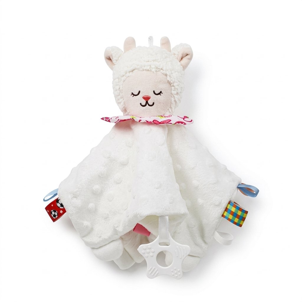 Doudou mouton blanc à picots avec anneau de dentition