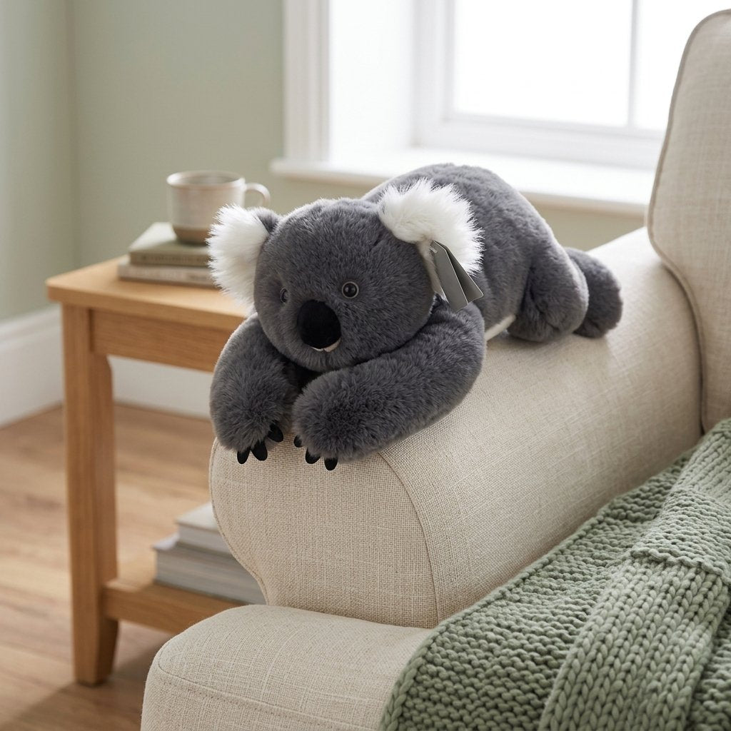 Peluche koala allongée sur l'accoudoir d'un canapé Image