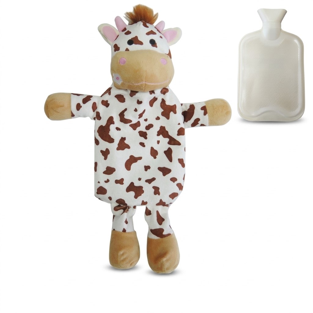 Housse de bouillotte vache en peluche et sa bouillotte