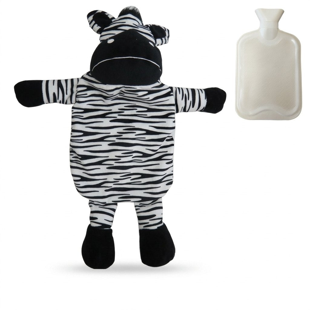 Housse de bouillotte zèbre en peluche et sa bouillotte