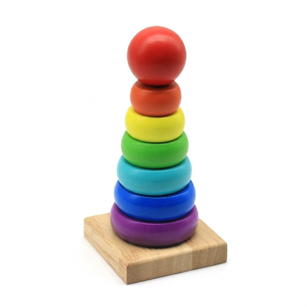Petite tour à empiler arc-en-ciel en bois, 14,5 cm