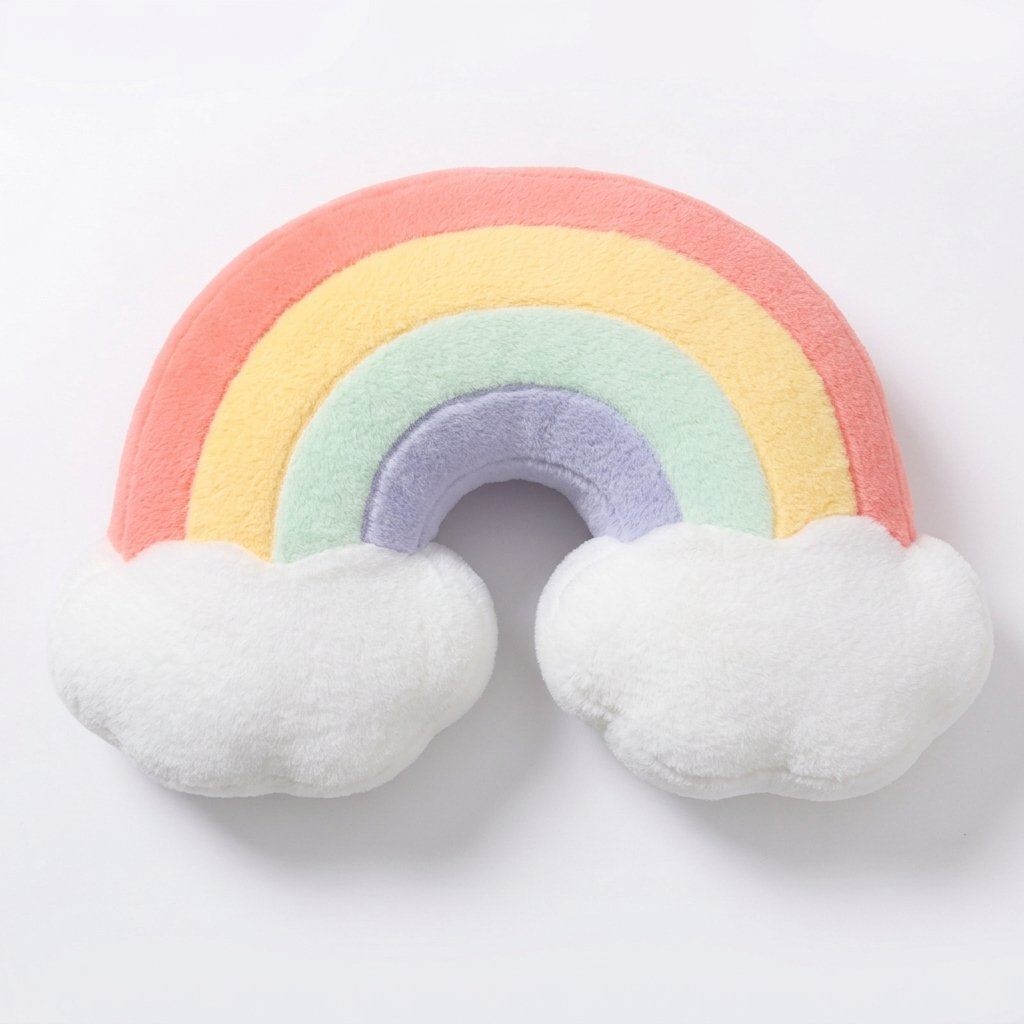 Peluche coussin arc-en-ciel corail