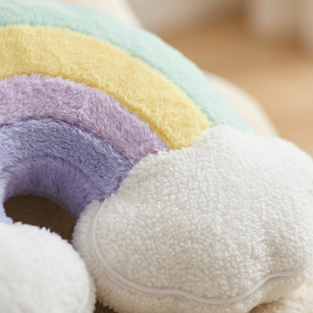 Détail des bandes colorées et d'un nuage du coussin arc-en-ciel