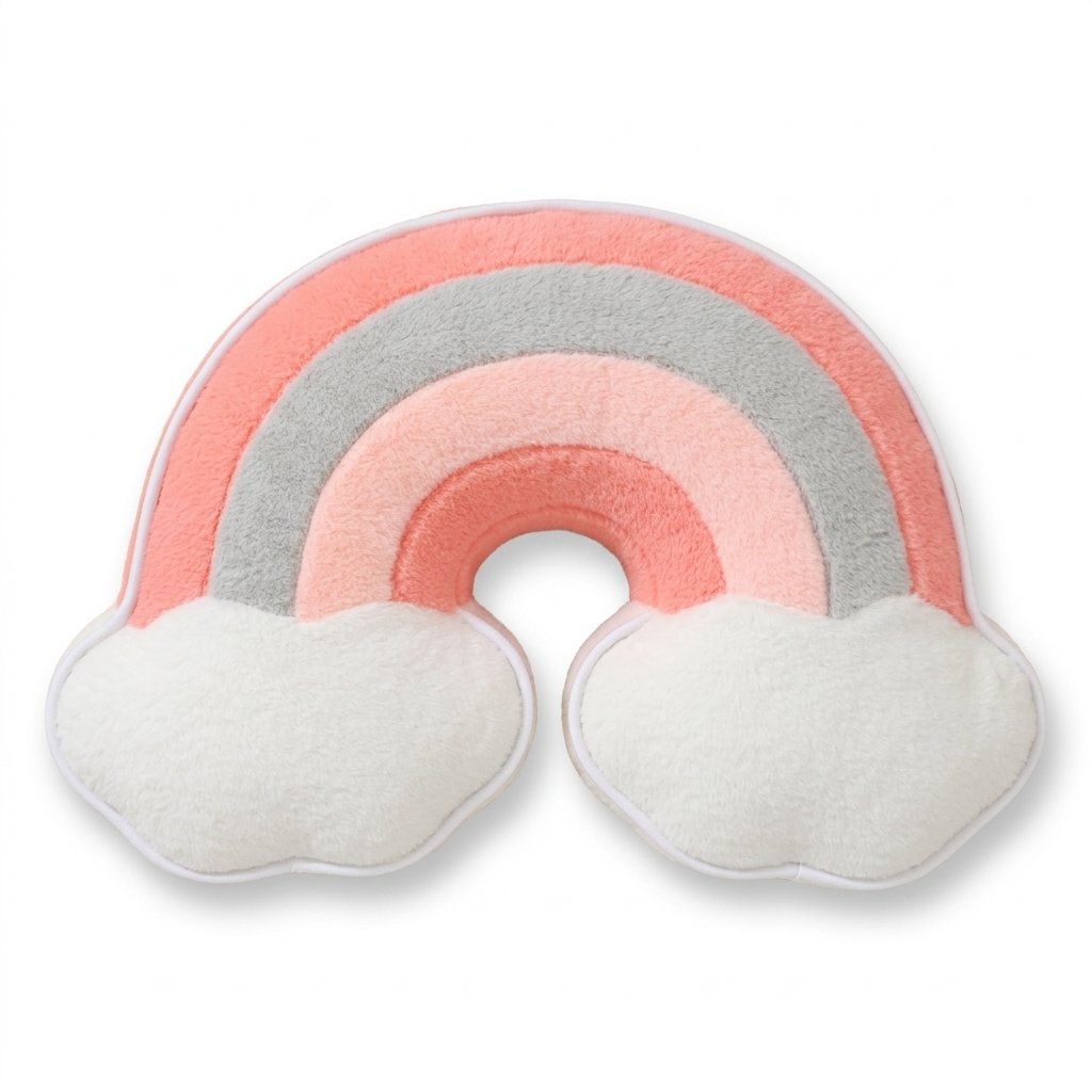 Peluche coussin arc-en-ciel rose et gris