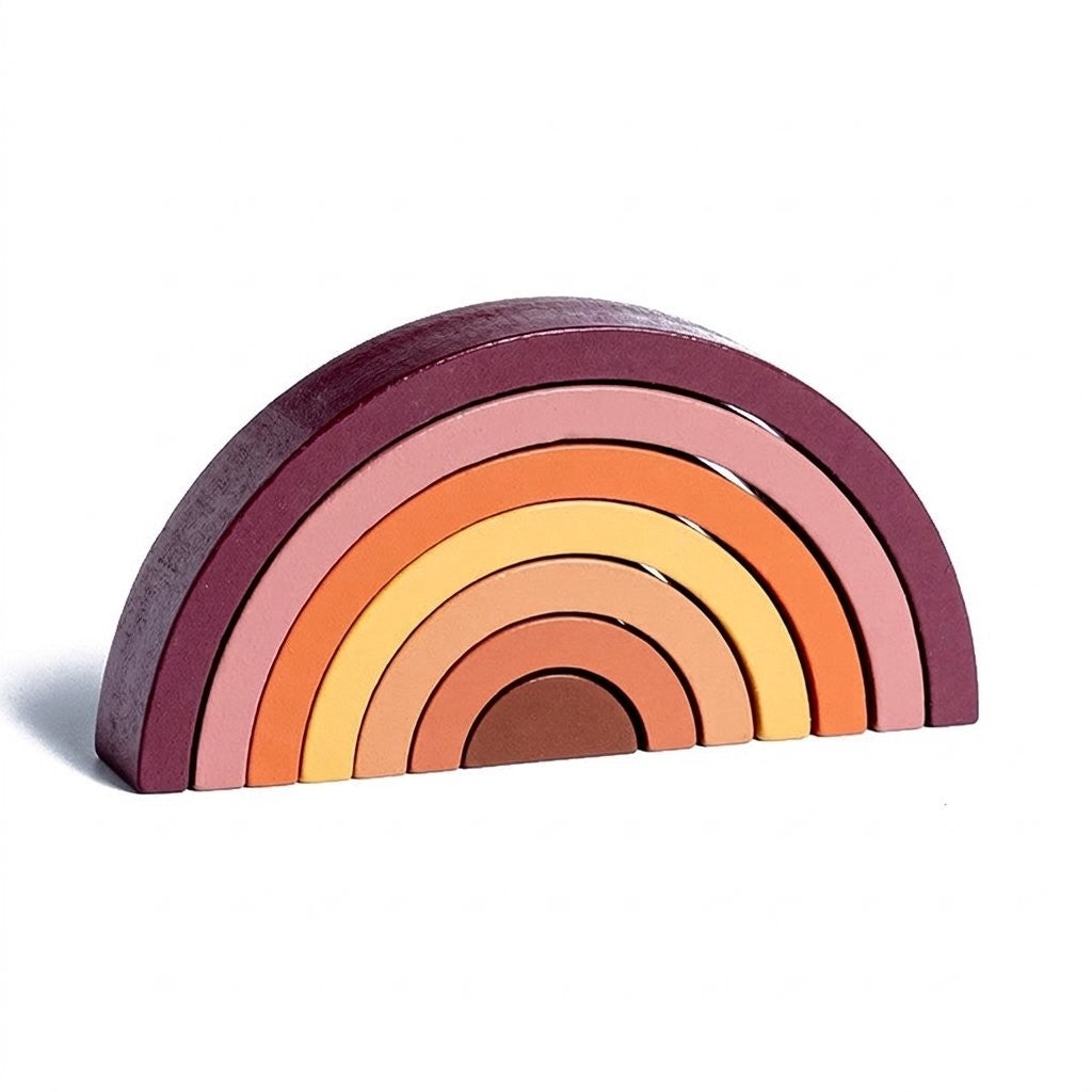 Petit arc-en-ciel empilable en bois, tons terre