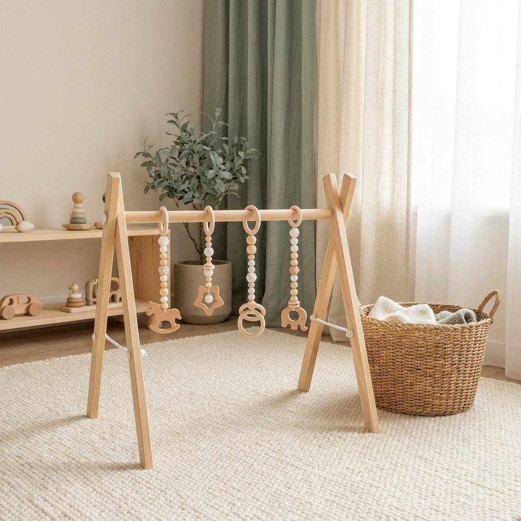 Arche d'éveil en bois dans un salon