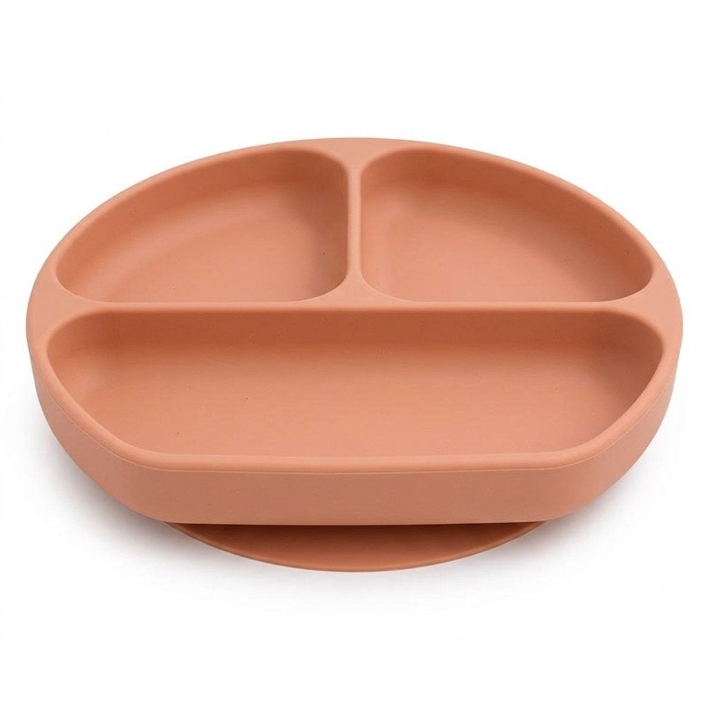 Assiette ventouse bébé en silicone terracotta à trois compartiments