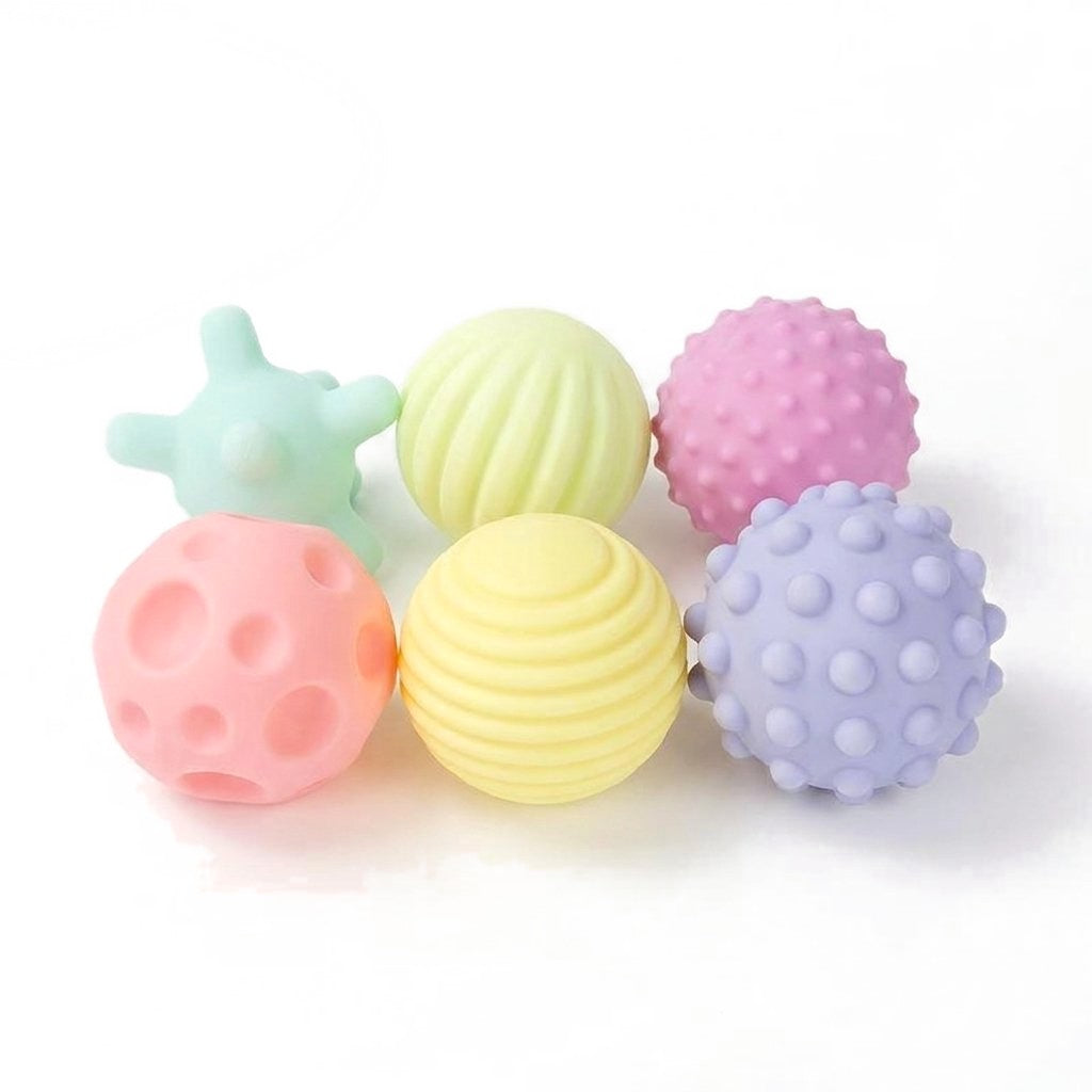 Lot de six balles sensorielles texturées couleurs pastel