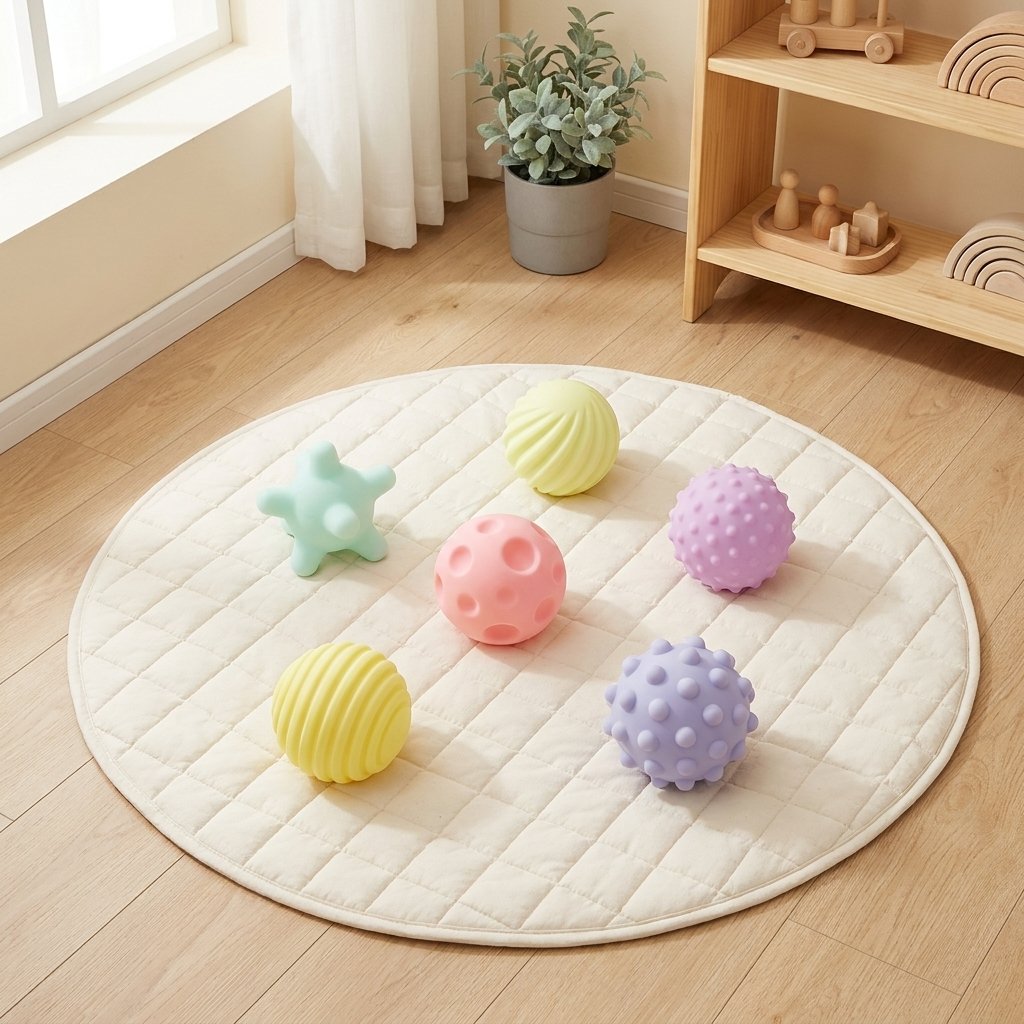 Balles sensorielles sur un tapis rond matelassé