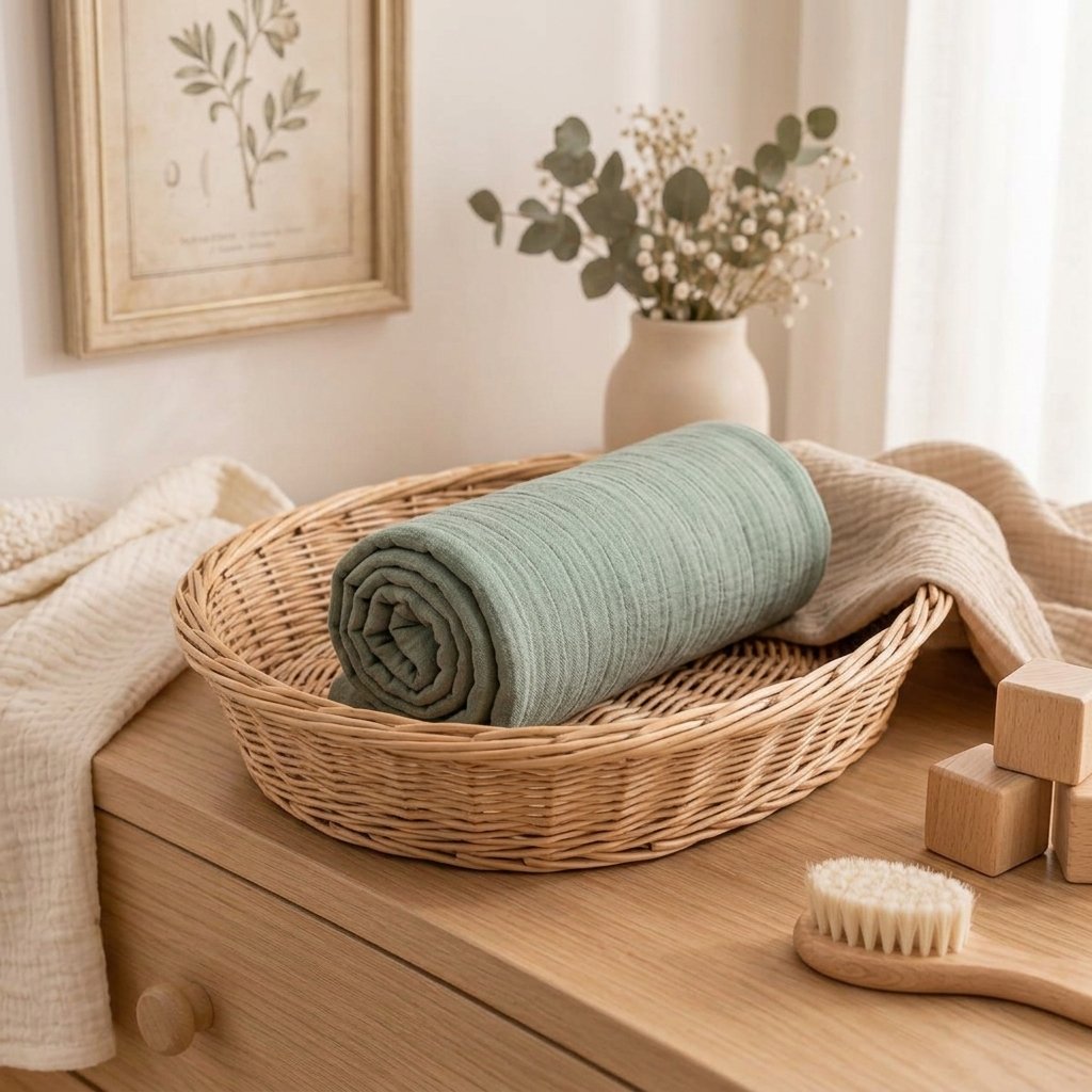 Lange bambou et coton sauge roulé dans un panier