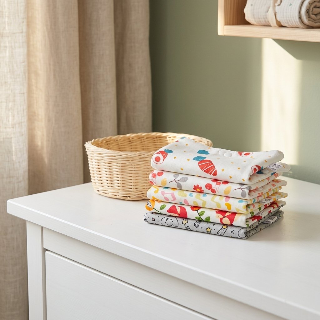 Bavoirs bandana imprimés pliés sur une commode