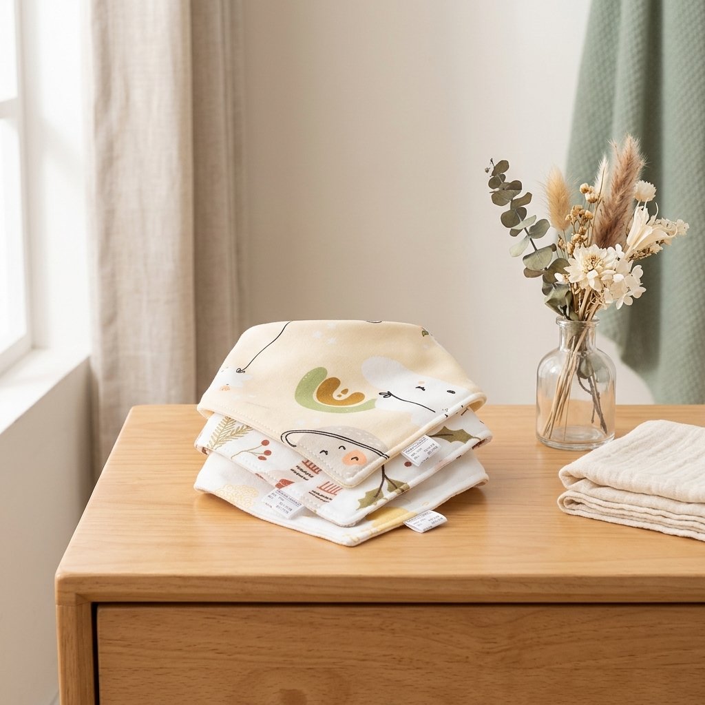 Trois bavoirs bandana pliés sur une commode Image