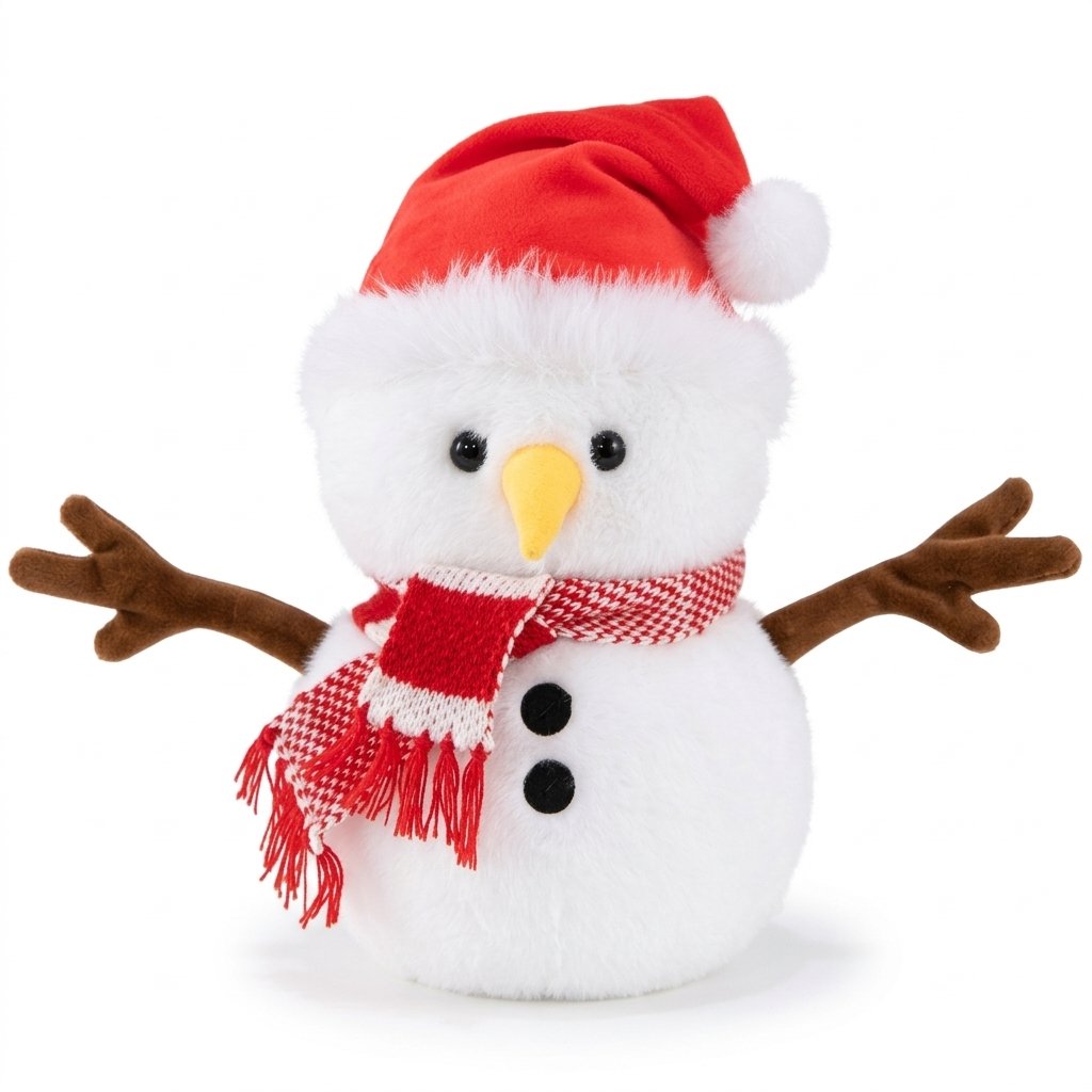 Peluche bonhomme de neige NÉVÉ à bonnet de Noël, vue de face