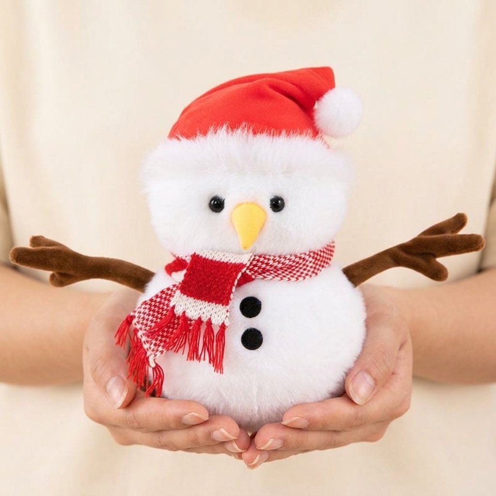 Peluche bonhomme de neige NÉVÉ tenue dans les mains