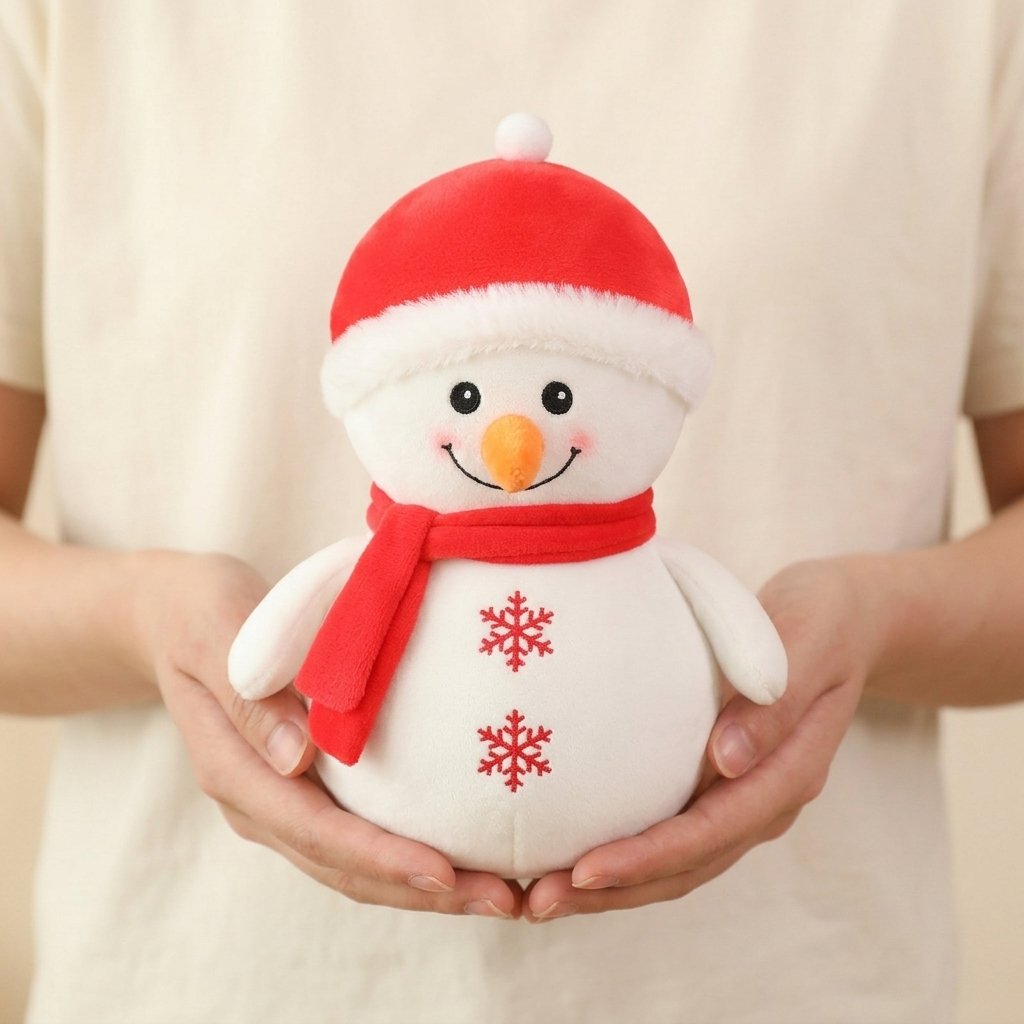 Peluche bonhomme de neige PAPILLOTE tenue dans les mains
