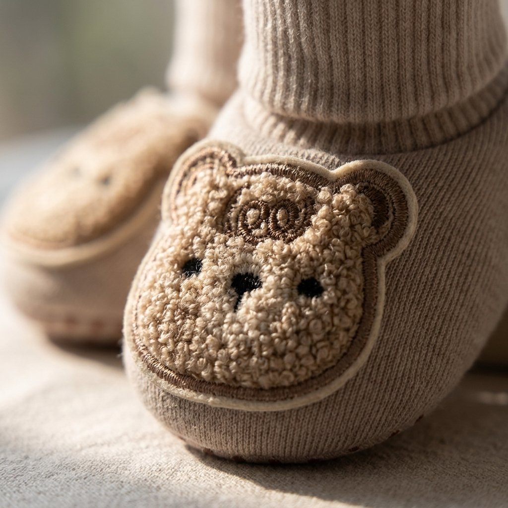 Applique ourson sur l'avant du chausson
