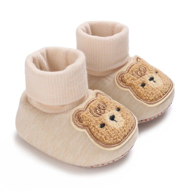 Chaussons bottines bébé beige à applique ourson