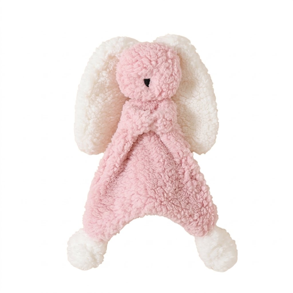 Doudou lapin en bouclette rose